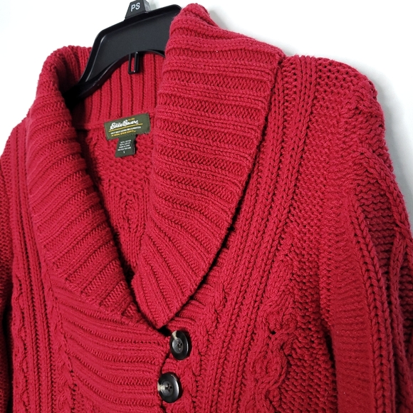 EDDIE BAUER Shawl Collar Chunky Cable Knit Sweater Women's SMALL - Picture 8 of 12